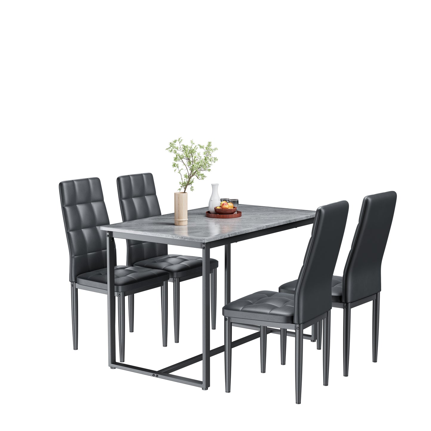 Dining Table with 4 High-back Upholstered Chairs, Modern Dinette Set, Faux Marble Dining Table and Chairs Set for 4 Persons, Small Home Kitchen Dining Table Set, Ideal for Apartment Breakfast Nook Bar