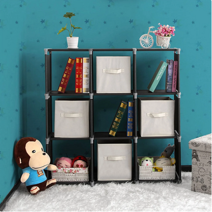 9-Cube Storage Organizer Shelf, 3-Tier Shoe Rack Bookshelf for Closet, Bedroom, Black DIY Cube Cabinet with Durable Steel Frame