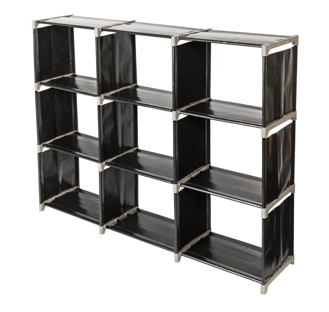9-Cube Storage Organizer Shelf, 3-Tier Shoe Rack Bookshelf for Closet, Bedroom, Black DIY Cube Cabinet with Durable Steel Frame