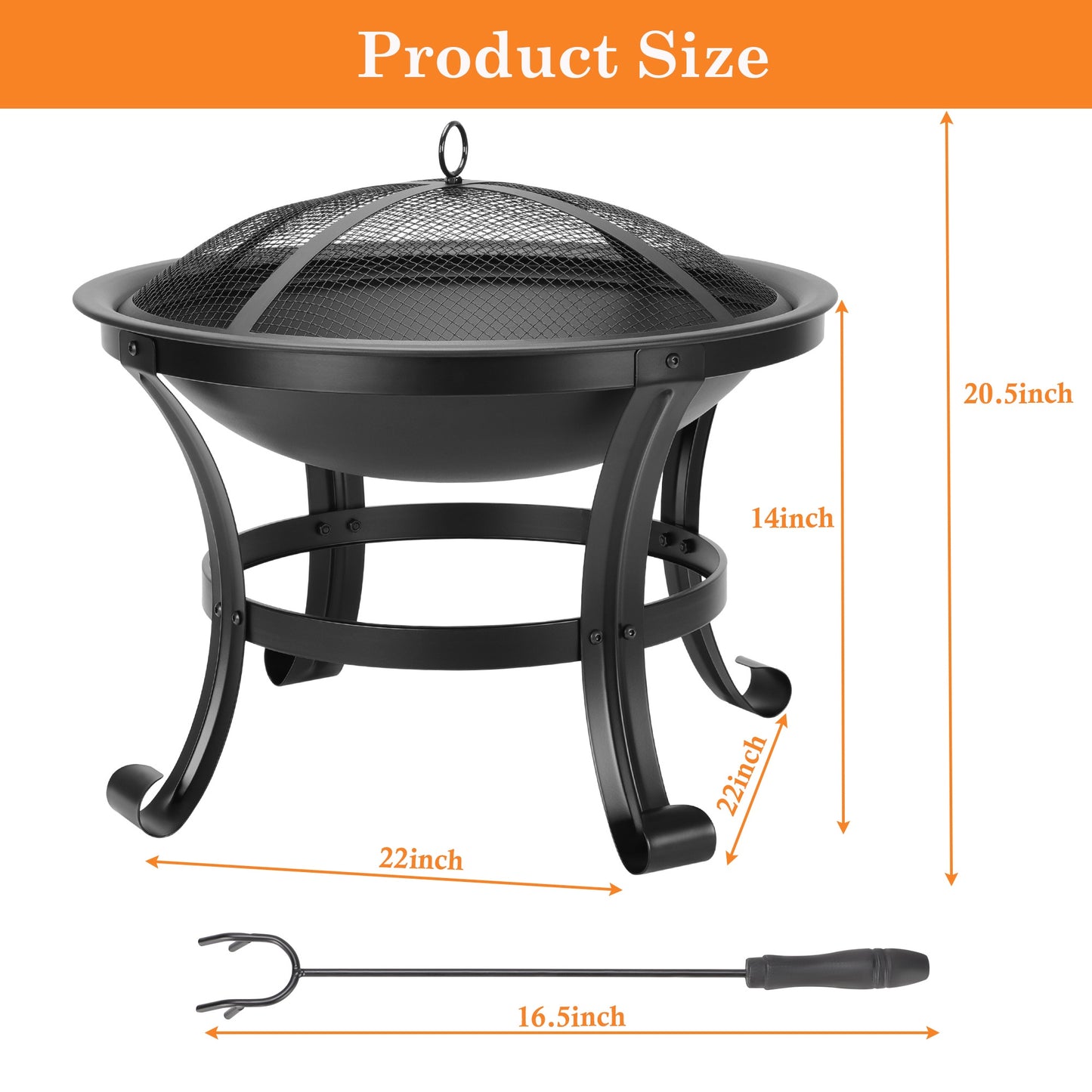 Segmart 22" Round Fire Pit, Curved Feet Iron Outdoor Wood Burning Fire Pit Patio Decoration for Backyard Poolside, Black