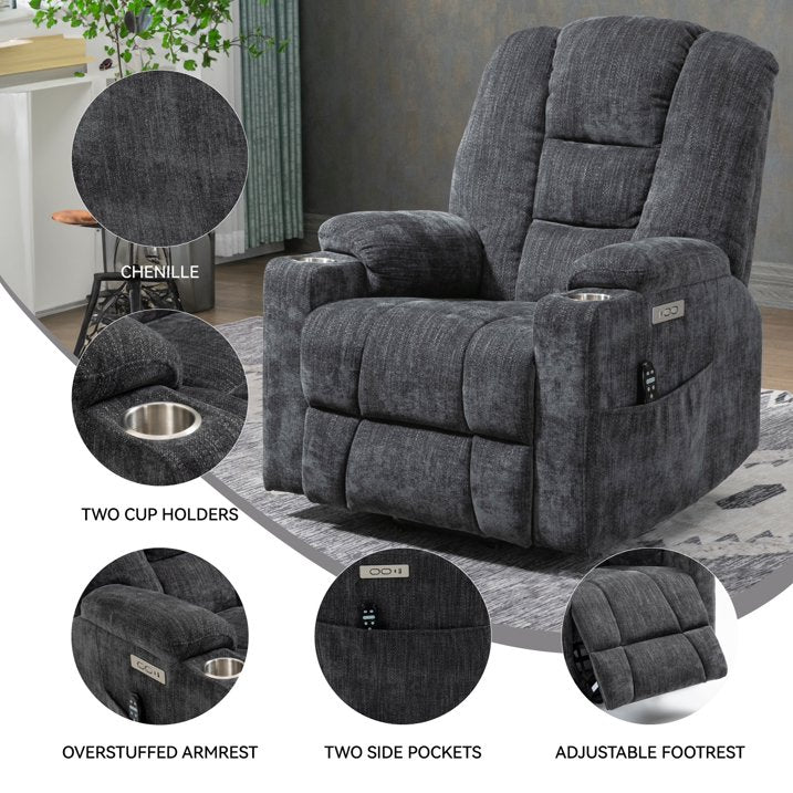 Power Lift Recliner Chair with Massage and Heat for Elderly, Segmart Overstuffed Wide Recliners, Heavy Duty Motion Mechanism with USB and Type C Ports, 2 Steel Cup Holders, Dark Gray