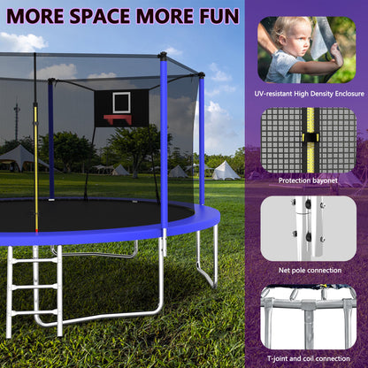 14FT Trampoline with Enclosure for Kids and Adults, SEGMART Upgraded Kids Recreational Outdoor Trampoline with Basketball Hoop, Ladder, Heavy Duty Round Backyard Trampoline for Indoor Outdoor
