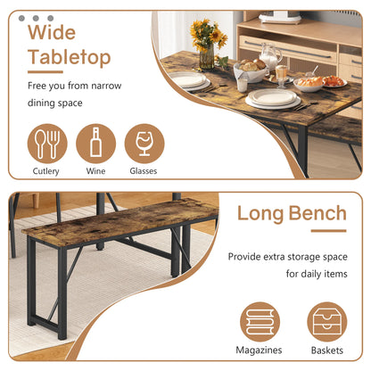 Dining Table Set, 4 Piece Dining Room Table Set for Small Spaces, Kitchen Table with 2 PU Leather Upholstered Chairs and a Long Bench, Space-Saving Table Set for Kitchen, Dining Room, Restaurant