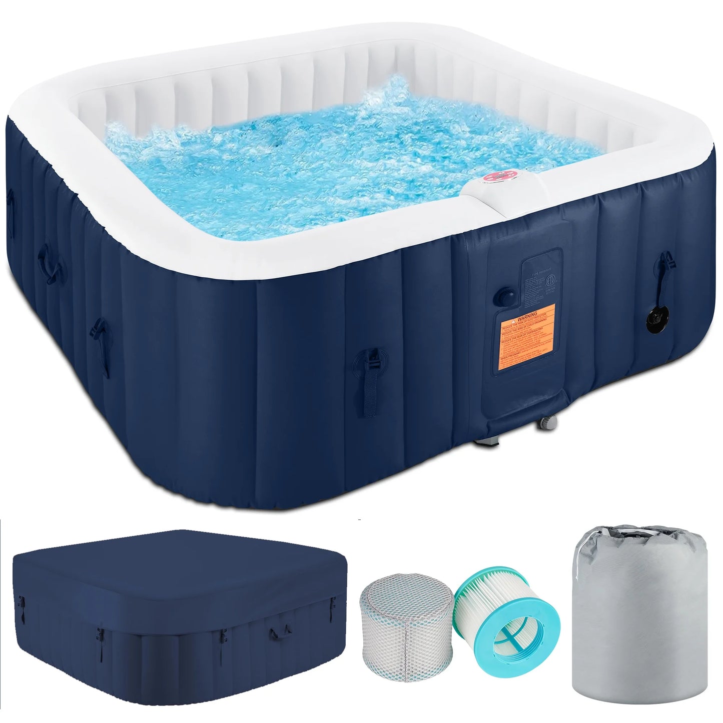 73 inch 4-6 Person Inflatable Hot Tub Spa with Control Panel, Outdoor Portable Hottub with 130 Jets, Insulated Tub Cover and Floor Protector, Temperature up to 104°F, Gray