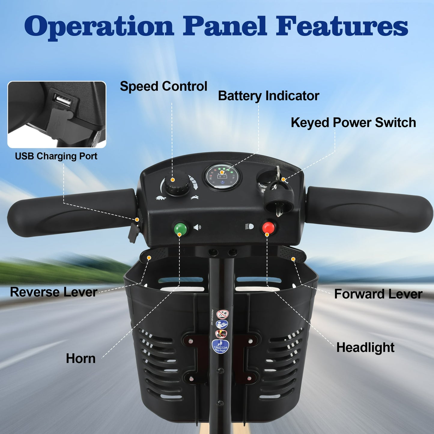 Segmart 4 Wheel Mobility Scooters for Seniors Best Gift,Electric Mobility Scooters with Control Panel,All-Terrain Power Scooter for Outdoor, 330lb Capacity, Blue