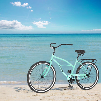26'' Bike with Single Speed, SEGMART Lightweight Bicycle with Adjustable Beach Seat, Upgrade Beach Cruiser Bike with Rear Cargo Rack for Men Women Adult, Green