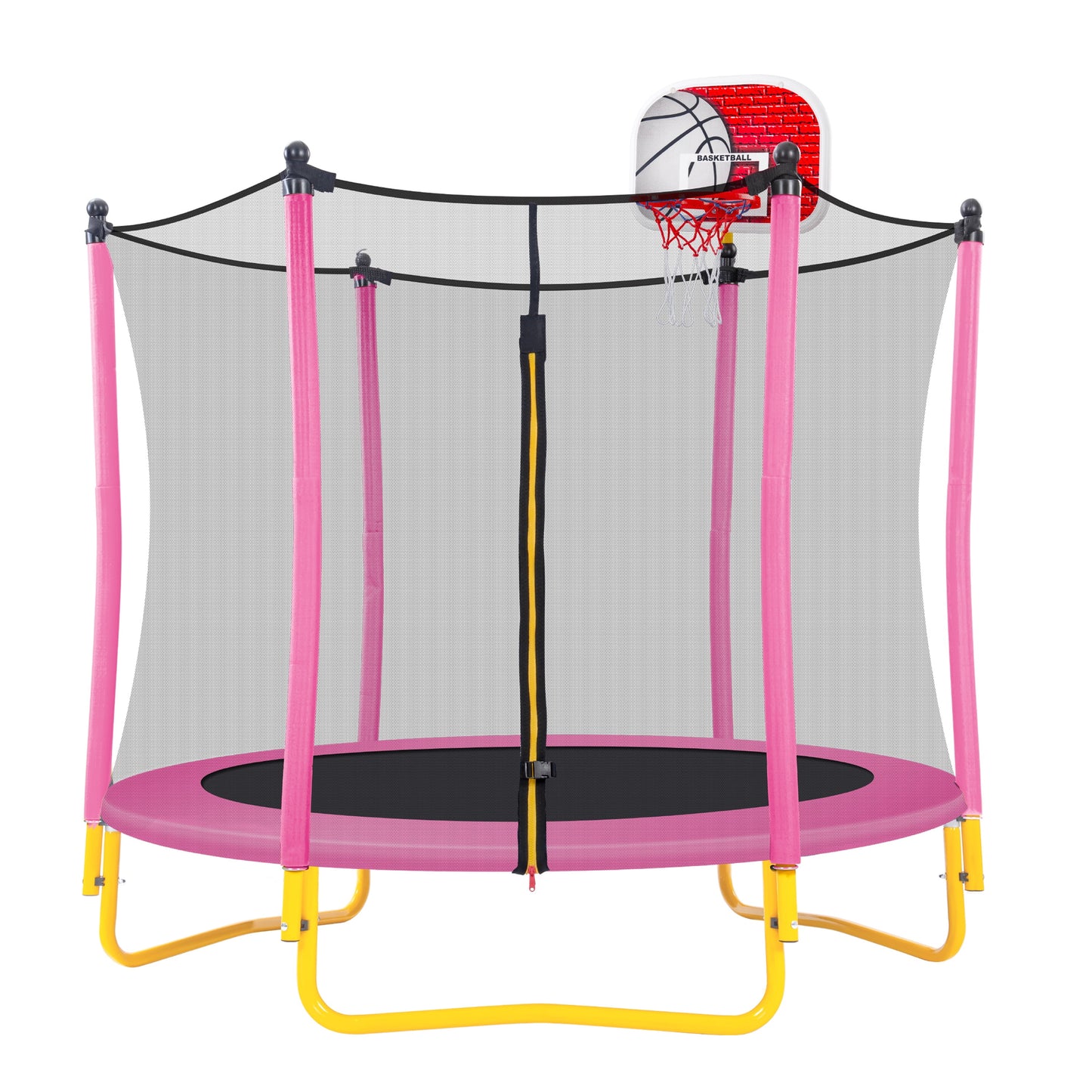 5.5FT Trampoline with Safety Enclosure for Kids, SEGMART Toddler Trampoline with Basketball Hoop, Kids Trampoline with Jumping Mat, Mini Trampoline, Indoor Trampoline, Gifts for Boys Girls, 220LBS