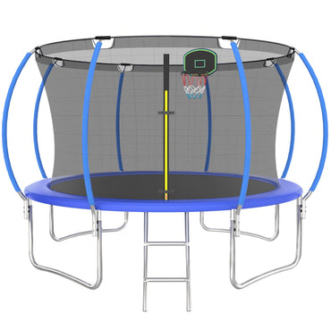 12FT Outdoor Trampoline for Kids & Adults, Segmart Recreational Trampoline with Safety Net and Ladder, 800LBS Weight Capacity Round Pumpkin Trampoline, 2024 Heavy Duty for Backyard Patio