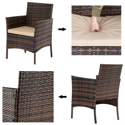 4 Pieces Outdoor Wicker Conversation Set, All-Weather Rattan Patio Furniture Sets with Arm Chairs, Tempered Glass Tabletop and Cushions, Sectional Sofa Set for Backyard, Garden, Poolside