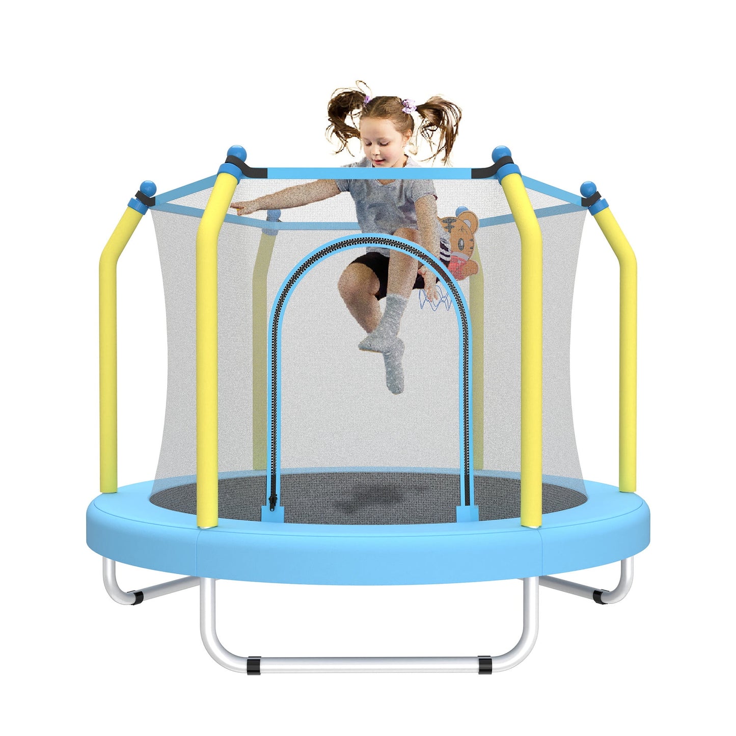 55" Trampoline with Enclosure for Kids, SEGMART Indoor Outdoor Toddler Trampoline with Basketball, Indoor Outdoor Kids Trampoline with Basketball Hoop, Small Round Trampoline for Boys Girls