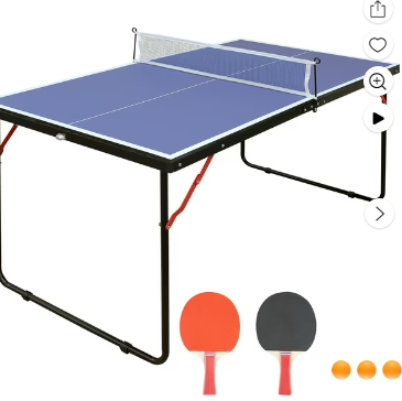 4.5ft Midsize Outdoor Ping Pong Table Set, SEGMART Foldable Tennis Table with Net, 2 Ping Pong Paddles, 3 Balls for Adults and Kids, Portable Table for Indoor Outdoor Game, Blue