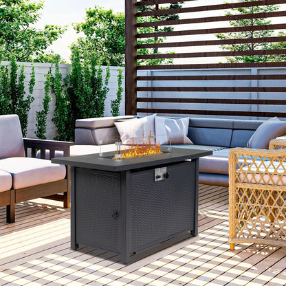 SEGMART 43'' Propane Fire Pit, 50,000 BTU Auto-Ignition Gas Fire Pit Table, Outdoor Fire Tables with Rain Cover, Lid and Tempered Glass Wind Guard for Outside, Garden, Backyard