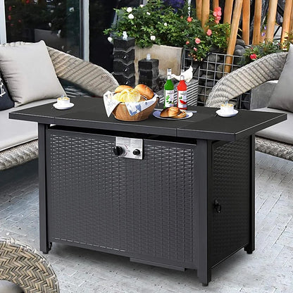 SEGMART 43'' Propane Fire Pit, 50,000 BTU Auto-Ignition Gas Fire Pit Table, Outdoor Fire Tables with Rain Cover, Lid and Tempered Glass Wind Guard for Outside, Garden, Backyard