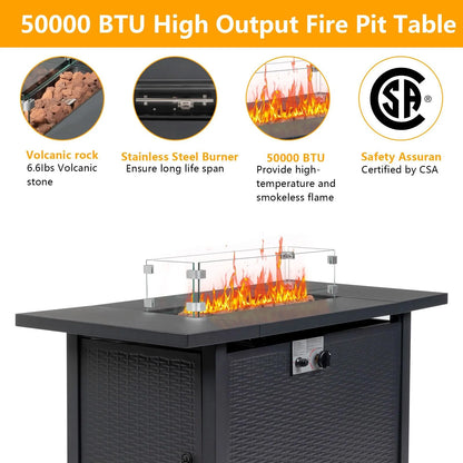 SEGMART 43'' Propane Fire Pit, 50,000 BTU Auto-Ignition Gas Fire Pit Table, Outdoor Fire Tables with Rain Cover, Lid and Tempered Glass Wind Guard for Outside, Garden, Backyard