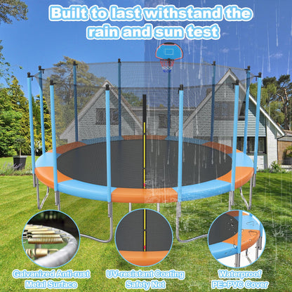 Trampoline for Adults and Kids with Safety Enclosure, 16ft SEGMART Upgrade Outdoor Trampoline with Basketball Hoop, Heavy Duty Round Trampoline with Ladder for Outdoor Park