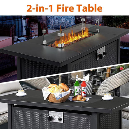SEGMART 43'' Propane Fire Pit, 50,000 BTU Auto-Ignition Gas Fire Pit Table, Outdoor Fire Tables with Rain Cover, Lid and Tempered Glass Wind Guard for Outside, Garden, Backyard