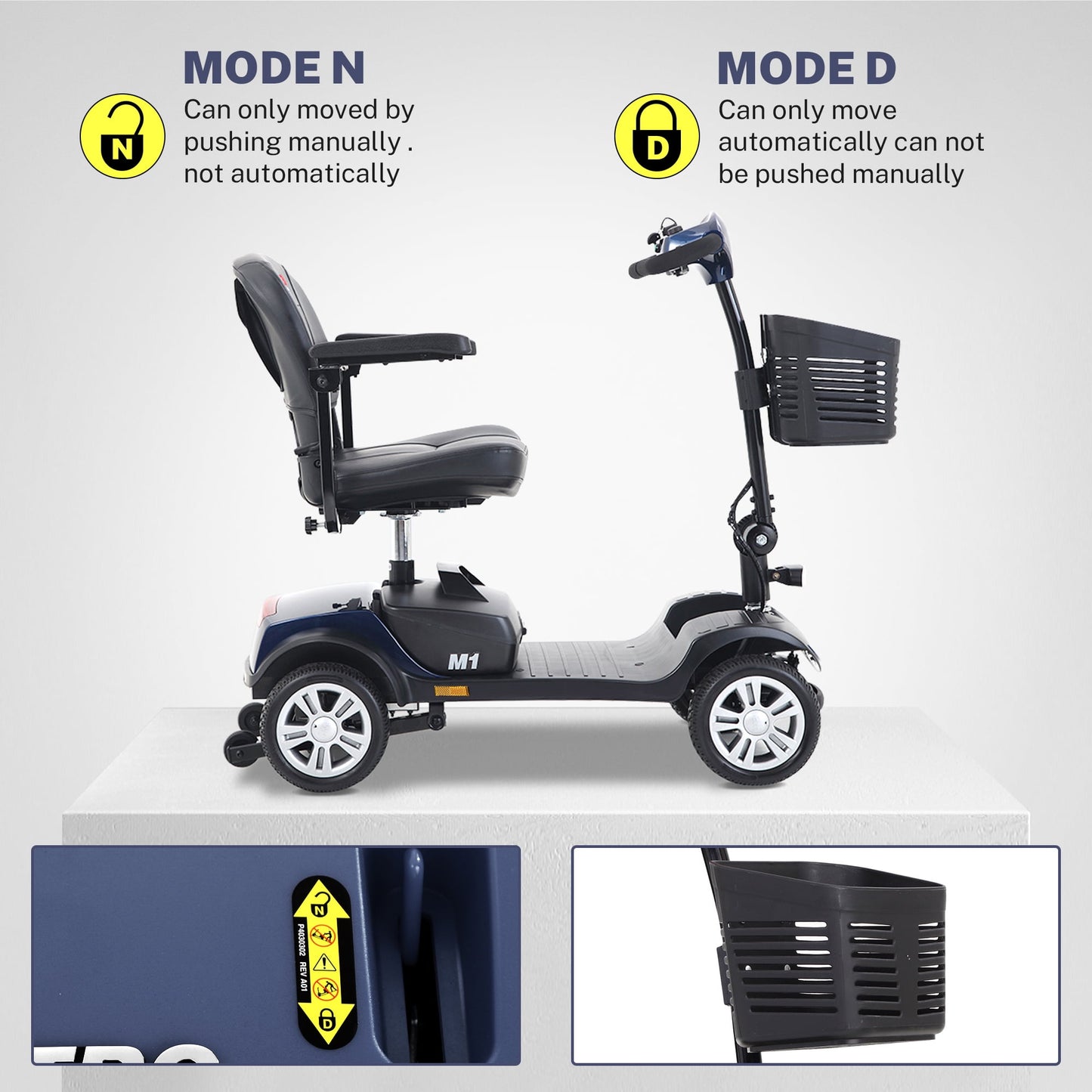 Segmart Mobility Scooter for Seniors Best Gift, 4 Wheel Electric Powered Wheelchair Device with Lights, Compact Heavy Duty Mobile for Outdoor Travel, Adults, Elderly,300lbs, Blue
