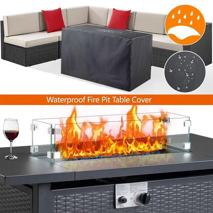 SEGMART 43'' Propane Fire Pit, 50,000 BTU Auto-Ignition Gas Fire Pit Table, Outdoor Fire Tables with Rain Cover, Lid and Tempered Glass Wind Guard for Outside, Garden, Backyard