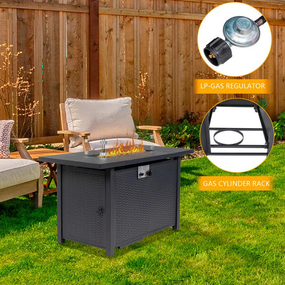 SEGMART 43'' Propane Fire Pit, 50,000 BTU Auto-Ignition Gas Fire Pit Table, Outdoor Fire Tables with Rain Cover, Lid and Tempered Glass Wind Guard for Outside, Garden, Backyard