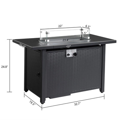 SEGMART 43'' Propane Fire Pit, 50,000 BTU Auto-Ignition Gas Fire Pit Table, Outdoor Fire Tables with Rain Cover, Lid and Tempered Glass Wind Guard for Outside, Garden, Backyard