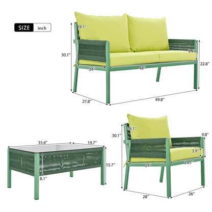 Segmart Wicker Patio Furniture Sets, 4PCS Outdoor Wicker Patio Sectional Sofa w/4 Padded Cushions, Tempered Glass Coffee Table, Armchair, Conversation Sets for Porch Backyard Garden, Gray