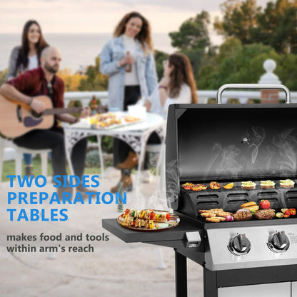 SEGMART 4 Burner BBQ Propane Gas Grill, Stainless Steel 40,000 BTU Patio Garden Barbecue Grill with Two Shelves, Doors & Thermometer, Perfect for Camping, Outdoor Cooking