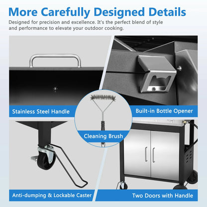 SEGMART 4 Burner BBQ Propane Gas Grill, Stainless Steel 40,000 BTU Patio Garden Barbecue Grill with Two Shelves, Doors & Thermometer, Perfect for Camping, Outdoor Cooking