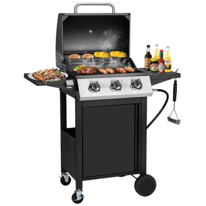 SEGMART 4 Burner BBQ Propane Gas Grill, Stainless Steel 40,000 BTU Patio Garden Barbecue Grill with Two Shelves, Doors & Thermometer, Perfect for Camping, Outdoor Cooking