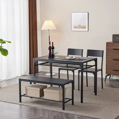 Dining Table Set, 4 Piece Dining Room Table Set for Small Spaces, Kitchen Table with 2 PU Leather Upholstered Chairs and a Long Bench, Space-Saving Table Set for Kitchen, Dining Room, Restaurant