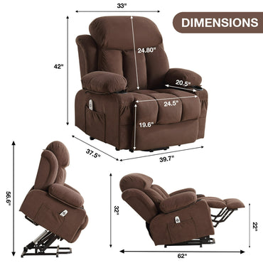 Home Recliner Chair with Remote Control for Living Room, Single Velvet Ergonomic Recliner Chair with Cup Holders, for Home Theater Seating Living Room Lounge Chaise, Brown