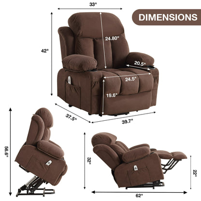 Home Recliner Chair with Remote Control for Living Room, Single Velvet Ergonomic Recliner Chair with Cup Holders, for Home Theater Seating Living Room Lounge Chaise, Brown