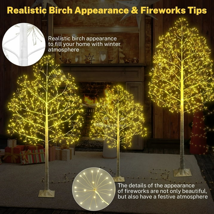 3-Pieces Lighted Birch Trees Sets, SEGMART 6FT+5FT+4FT White Pre-lit Christmas Trees with 650 LED, Stand and Timer, Artificial Christmas Decorations for Festival, Party