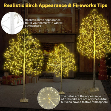 White Christmas Trees, SEGMART 6ft+5ft+4ft White Birch Christmas Tree with Warm Yellow LED Lights & PVC Stand, for Christmas Holiday Party Decorations Tree Plugin, Warm Yellow, S9980