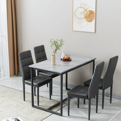Dining Table with 4 High-back Upholstered Chairs, Modern Dinette Set, Faux Marble Dining Table and Chairs Set for 4 Persons, Small Home Kitchen Dining Table Set, Ideal for Apartment Breakfast Nook Bar