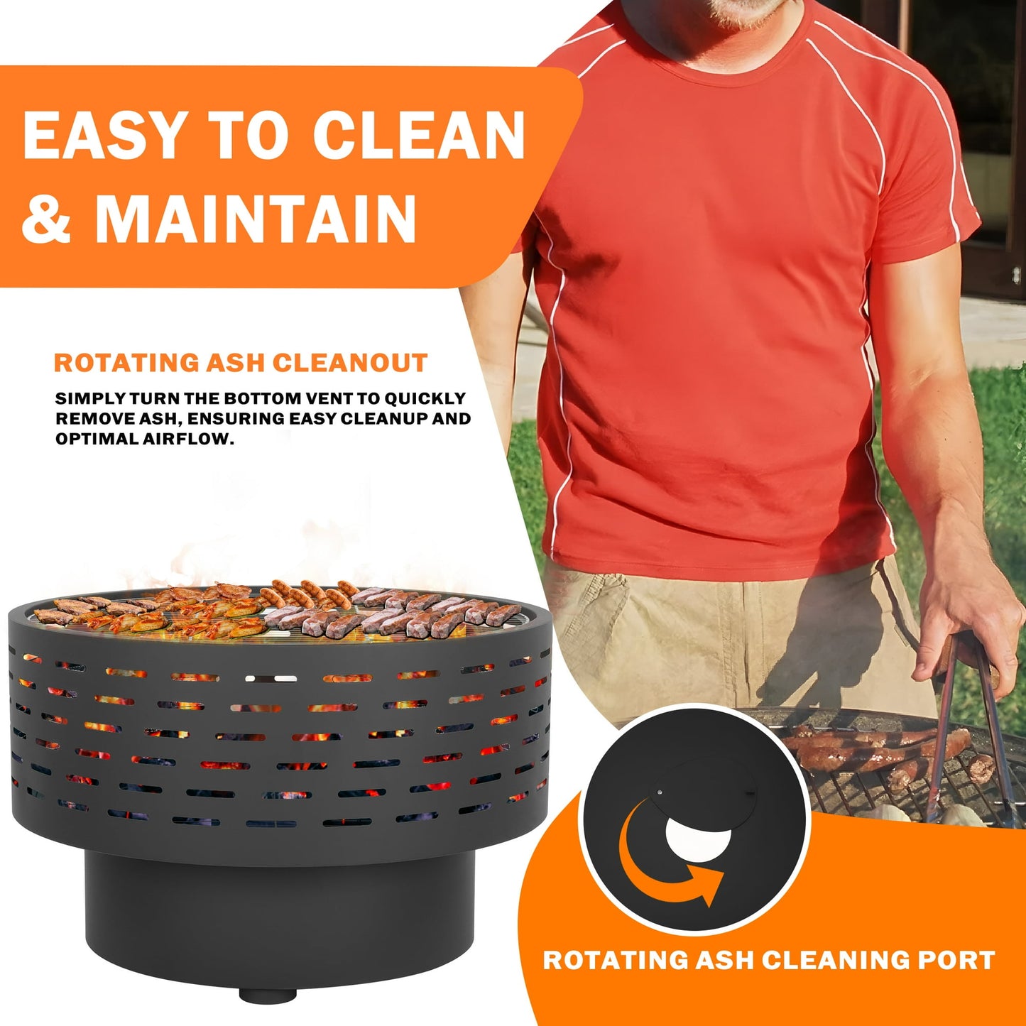 Segmart 26 inch Fire Pit with Grill & Lid, Firepits for Outside Wood Burning Fire Pit Table with Fire Poker, Ash Net,3 in 1 Outdoor Fire pits for Patio,BBQ, Bonfire, Camping, Backyard, Picnic