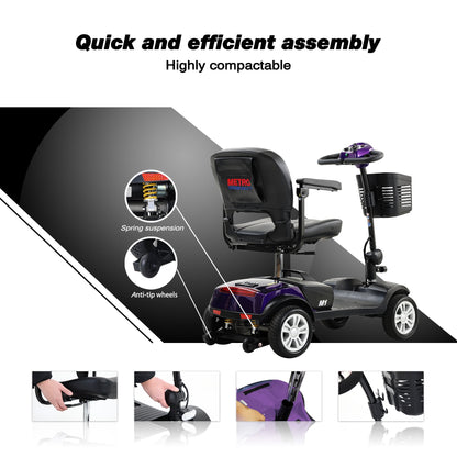 Segmart 4 Wheel Mobility Scooter for Seniors,electric wheelchairs for adults lightweight foldable, 15 Miles Range, 300lbs Capacity, W/LED Head Lights & Basket, Purple