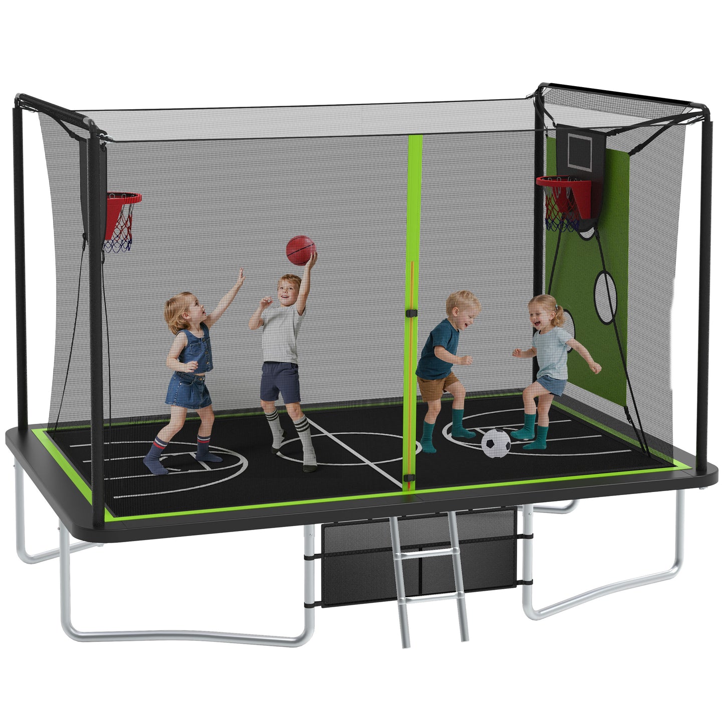8X12FT Rectangular Trampoline with Enclosure Net, SEGMART Big Outdoor Rectangle Trampoline with Basketball Hoop, Large Square Trampoline 1322LBS Weight Capacity with Storage Bag for Kids, Adults