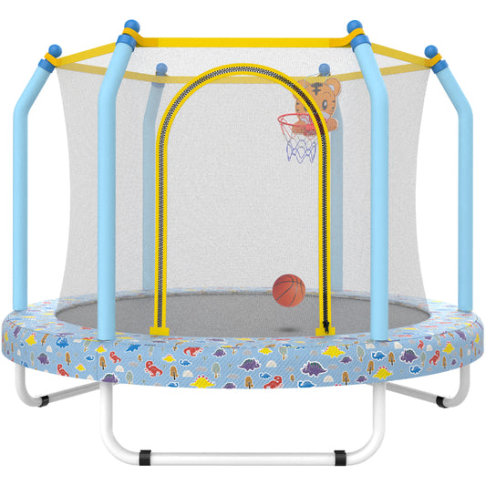 Toddler Trampoline with Basketball Hoop on Clearance for Kids, SEGMART 55" Kids Round Trampoline with Enclosure Net, Heavy Duty Outdoor Recreational Small Trampoline with Ball, Gift for Boys Girls