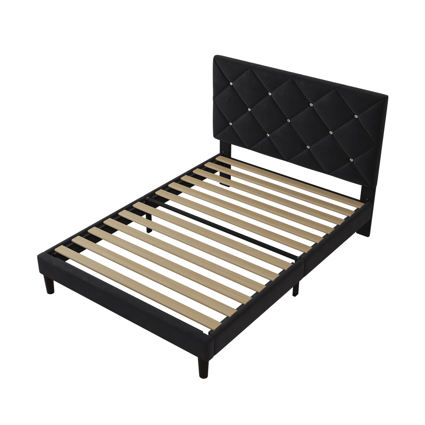 Segmart Queen Bed Frame with Adjustable Upholstered Button Headboard and Wooden Slats, Velvet Button Tufted Platform Bed Frame, Box Spring Needed, Easy Assembly, 500lbs, Black, SS721