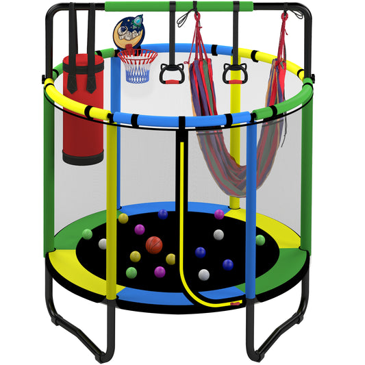 Mini Round Trampoline for Kids with Basketball Hoop, SEGMART 55'' Indoor Outdoor Toddler Trampoline with Enclosure Net, Swing, Sandbag, Ring, Ocean Balls, Small Trampoline Gift for Boys Girls