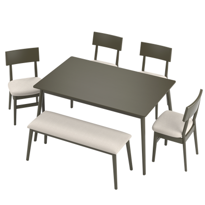 Kitchen Table and Chairs for 6, Rustic Style Dining Table Set, 6 PCS Wood Frame & MDF Surface Kitchen Furniture Set for Home Coffee Shop Apartment, Dining Chairs Seat with Bench