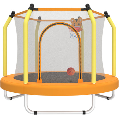 Mini Trampoline for Kids with Basketball Hoop, SEGMART 55'' Indoor Outdoor Toddler Trampoline with Enclosure Net, Round Small Trampoline Gift for Boys Girls, Kids Trampoline Indoor
