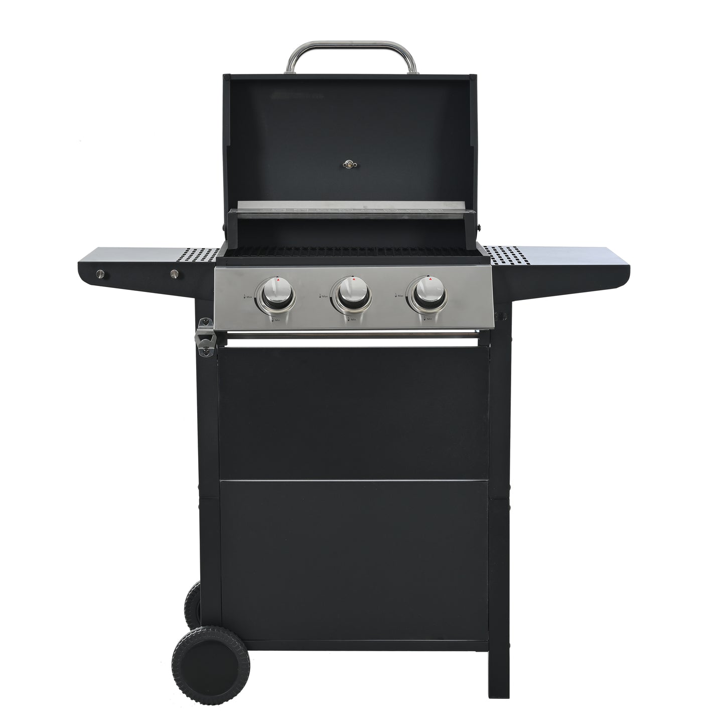 Segmart 3 Burner Grill Propane Gas Outdoor Grill, Stainless Steel 30,000 BTU Patio Garden BBQ Grill with Two Shelves, Lid, Wheels, RV Camping Barbecue Good Companion, Black