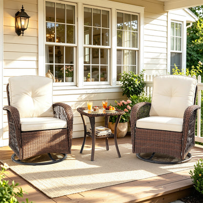 Patio Table and Chairs Set, Segmart 3pcs Rattan Patio Conversation Set with Swivel Rocking Chairs, Coffee Table, Porch Deck Balcony Furniture for Outdoor, with Beige Cushions