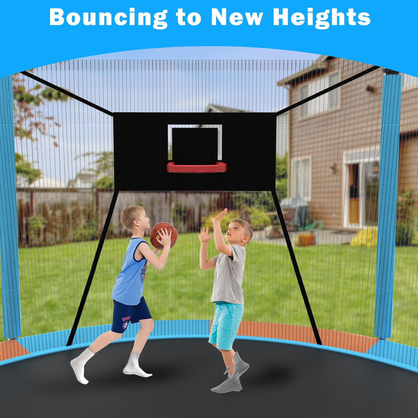 rampoline with Enclosure, Upgraded 14 Feet Kids Outdoor Trampoline with Basketball Hoop and Ladder, Heavy Duty Round Trampoline for Indoor Outdoor Backyard, LLL4568