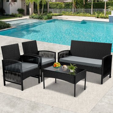 Outdoor Furniture Set, Segmart 4 Pieces Rattan Patio Sofa Set Cushioned Sofa & Charis, Deck Porch Poolside Furniture Conversation Set for 4 with Coffee Table, Gray