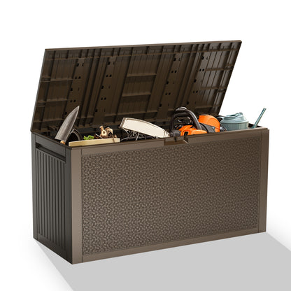 90 Gallon Outdoor Storage Box, Multi-function Deck Box for Organization & Storage, And As a Bench, Waterproof Outdoor Storage Container for Patio Cushion, Gardening Tools, Pool Supplies - Light Brown
