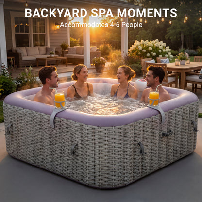 Segmart Inflatable Hot Tub for 4-6 People, Portable Outdoor Spa w/Built-in Pump, Home Spa Tub w/ 130 Bubble Jets, Heating & Filtration System, Includes Cover, Ground Mat & 2 Cup Holders