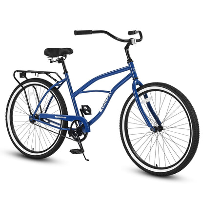 26'' Bike with Single Speed, SEGMART Lightweight Bicycle with Adjustable Beach Seat, Upgrade Beach Cruiser Bike with Rear Cargo Rack for Men Women Adult, Green