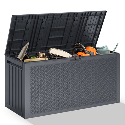 90 Gallon Outdoor Storage Box, Multi-function Deck Box for Organization & Storage, And As a Bench, Waterproof Outdoor Storage Container for Patio Cushions, Gardening Tools, Pool Supplies - Gray